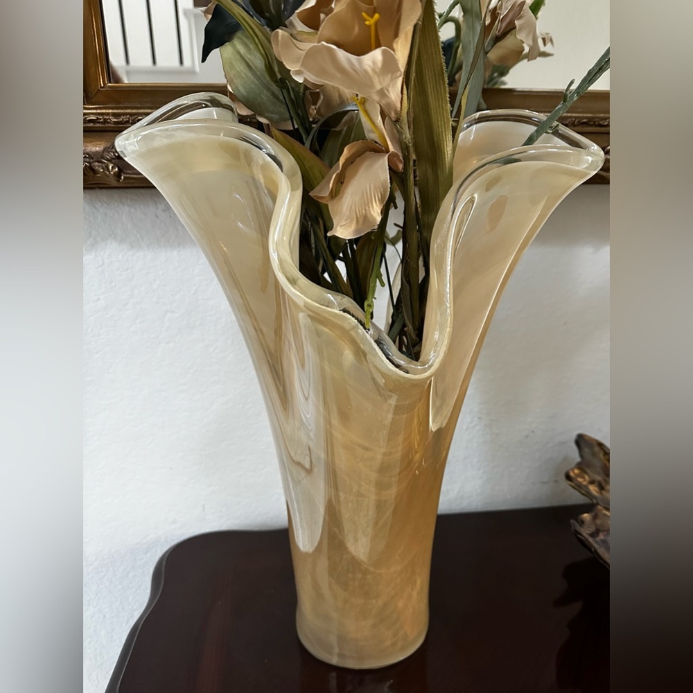 Golden Swirl Hand-Blown Glass Vase
